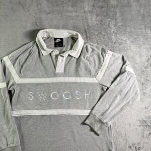 Nike Swoosh Rugby Shirt Long Sleeve Gray White Pullover Top Mens Size S
